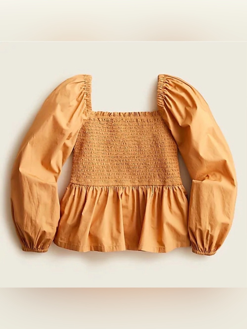 J. Crew Smocked Square-Neck Peplum Top in Mustard Gold, Women’s Size M